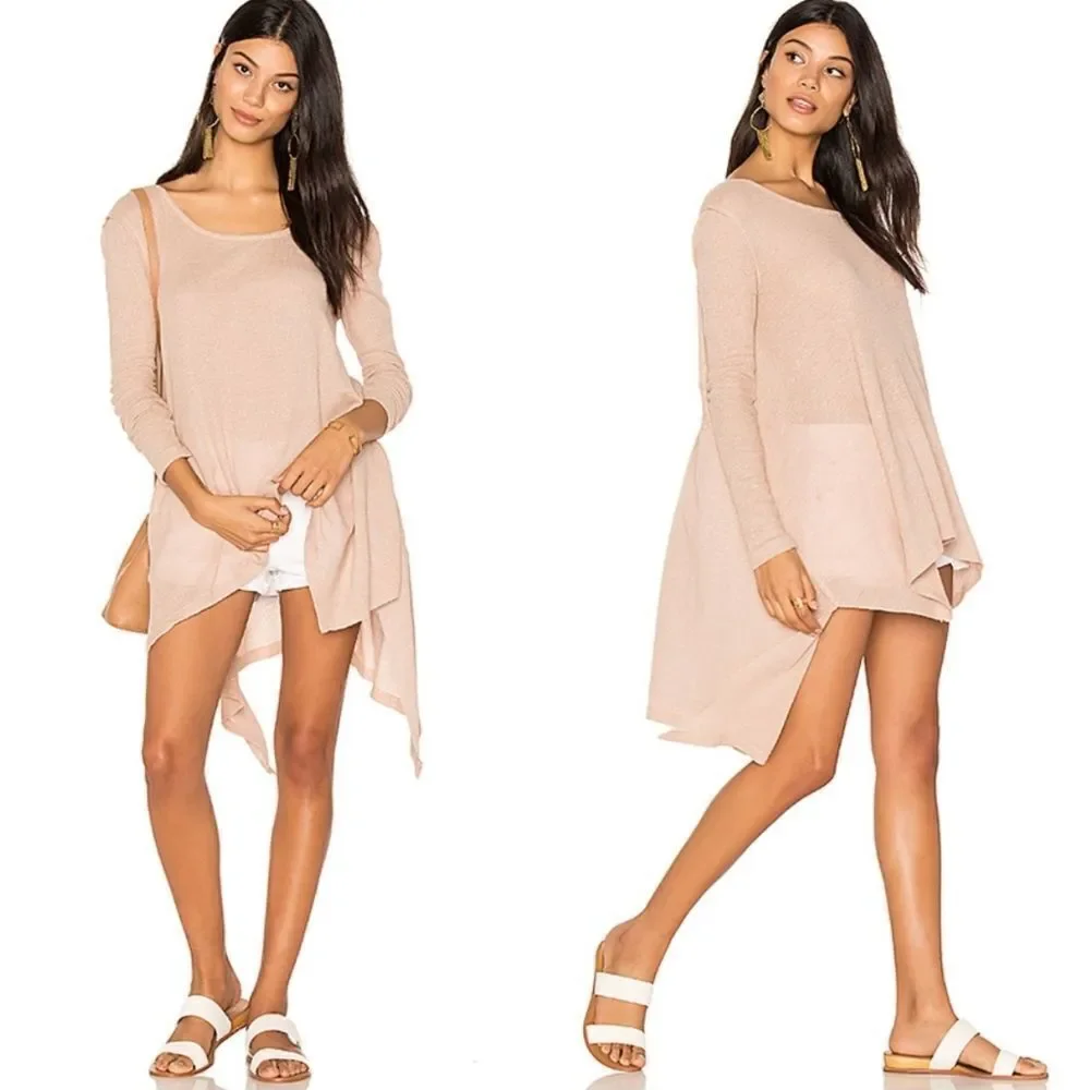FREE PEOPLE oversized shirt cream the‎ incredible tee long sleeve thermal top XS